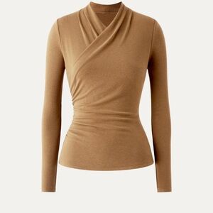 OGL Tan Long Sleeve Wrap Blouse NWT